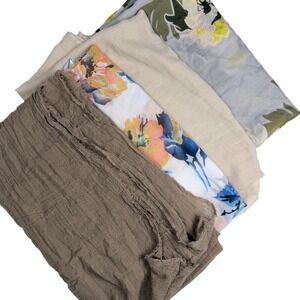 Scarf Bundle Lot of 4 Floral Crinkle Solid Beige Grey Wool Blend Various Sizes
